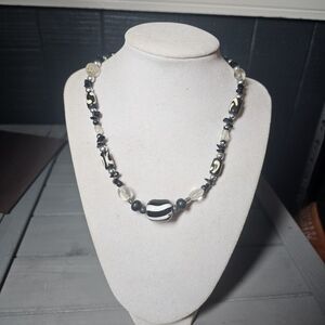 Artisan Black & White Lampwork Beaded Necklace | Boho Toggle Clasp